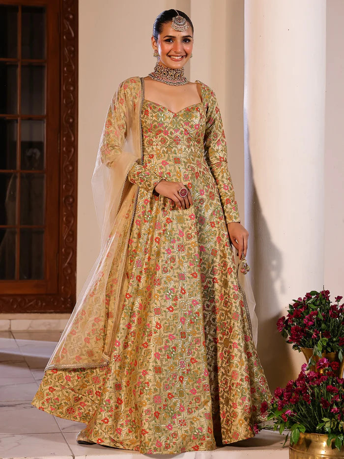 Viyanka Kimkhab Brocade Beige Anarkali