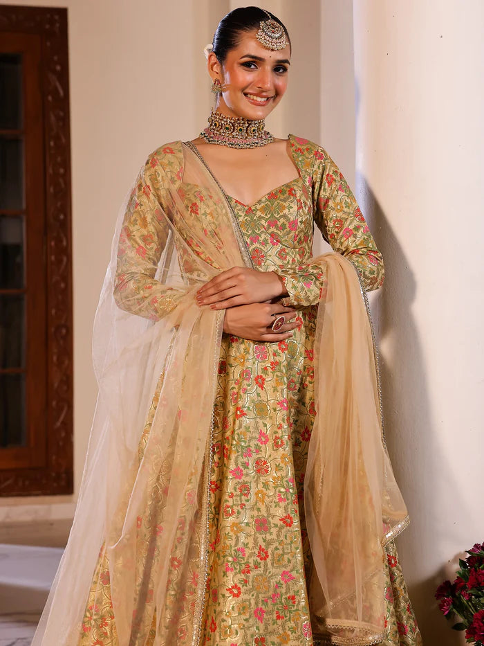 Viyanka Kimkhab Brocade Beige Anarkali