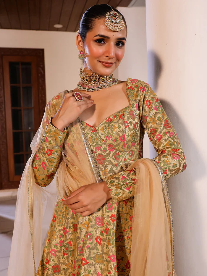 Viyanka Kimkhab Brocade Beige Anarkali