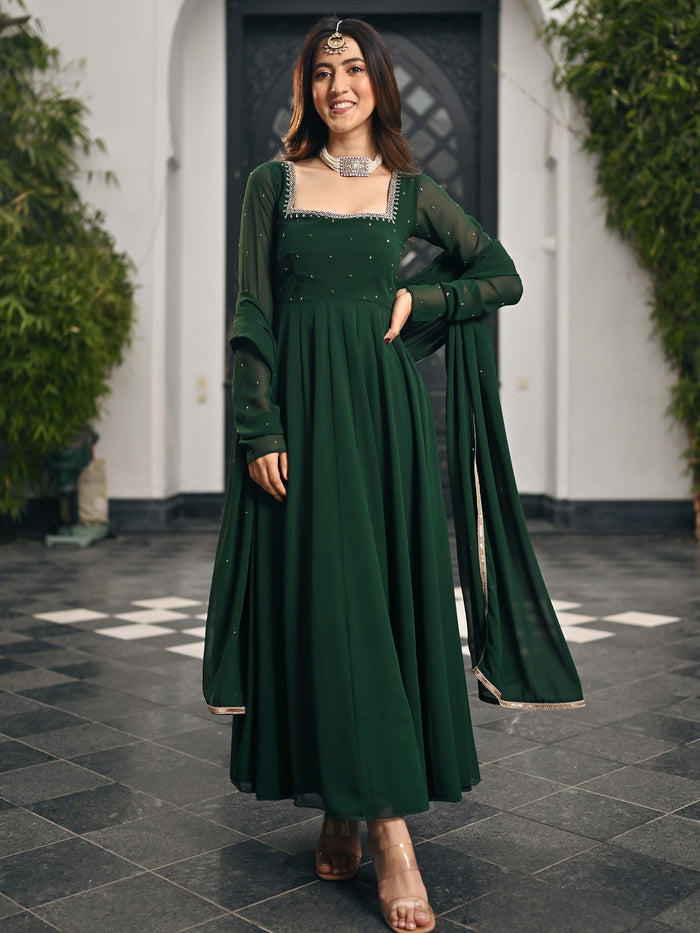 Viyanka Phoolkari Green Anarkali