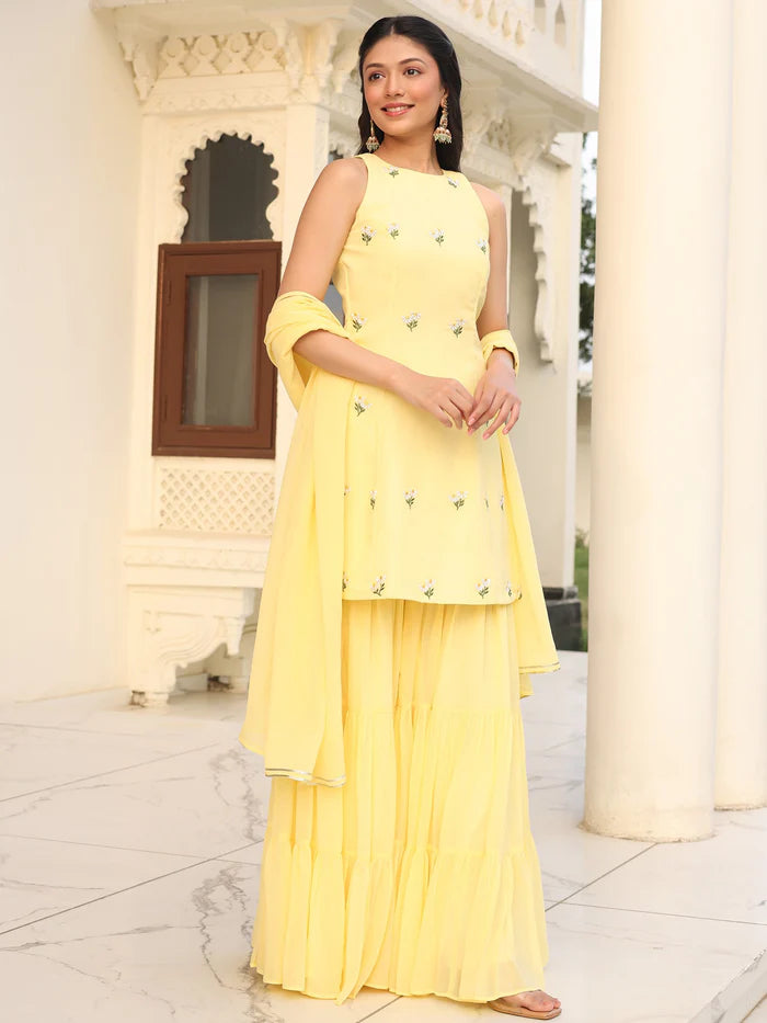 Viyanka Iconic Yellow Georgette Sharara Set