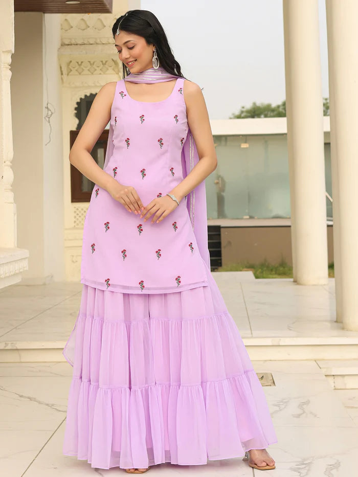 Viyanka Iconic Purple Georgette Sharara Set