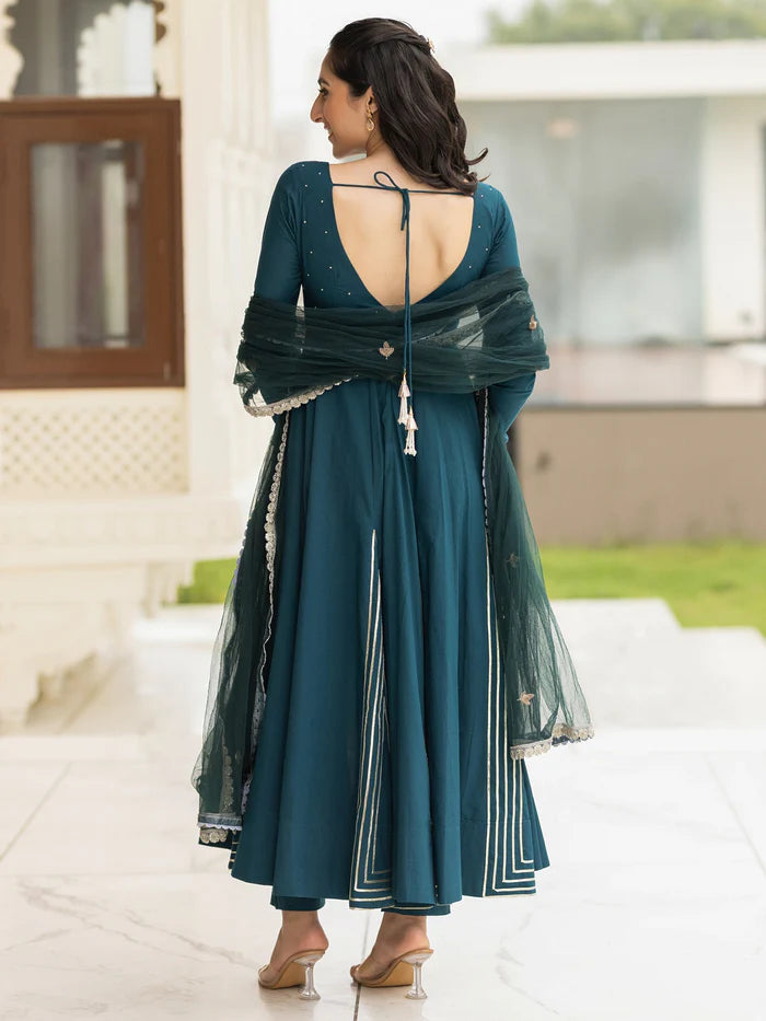 Viyanka Cotton Teal Anarkali Set