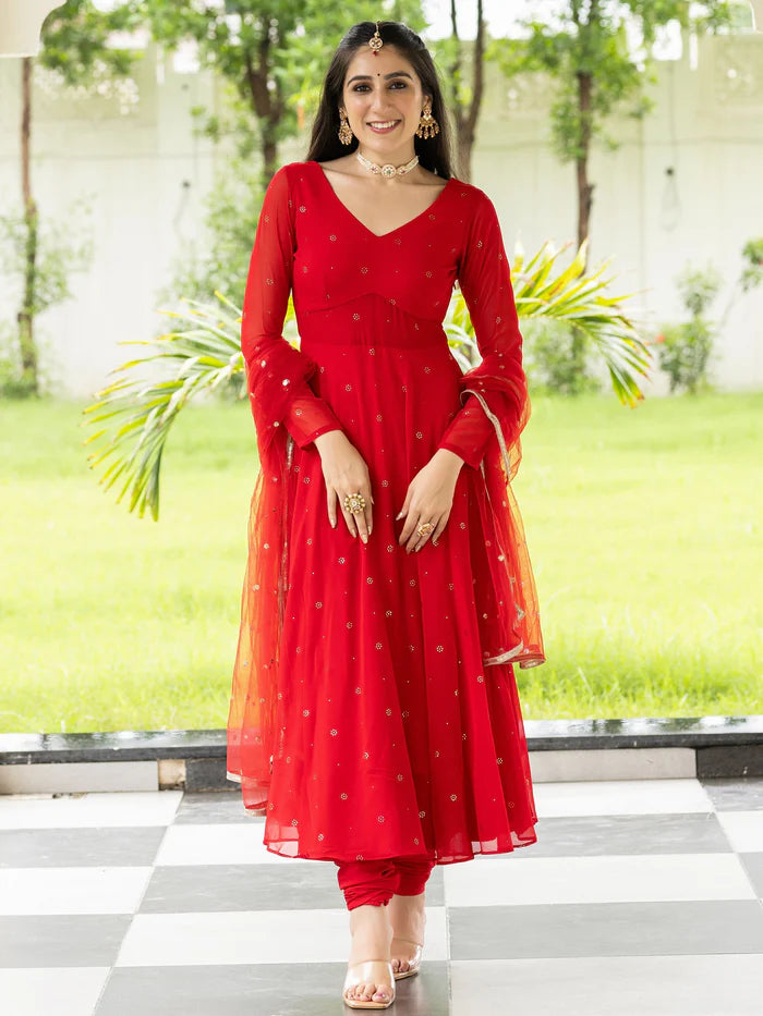 Viyanka Meher Red Georgette Anarkali