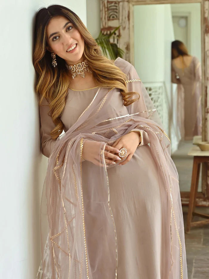 Viyanka Beige Silk Kurta Set