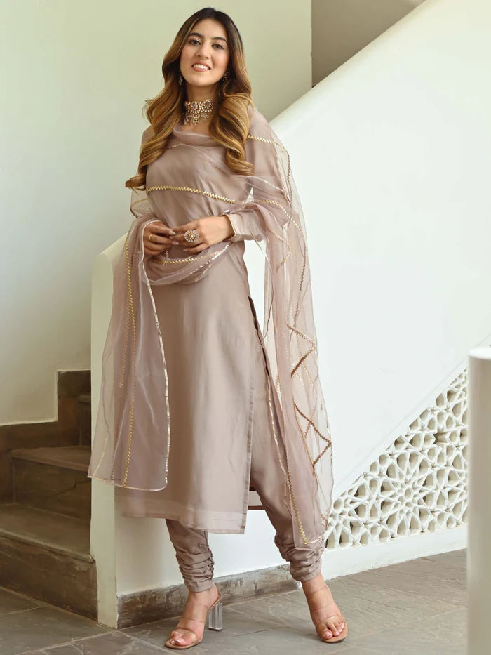 Viyanka Beige Silk Kurta Set