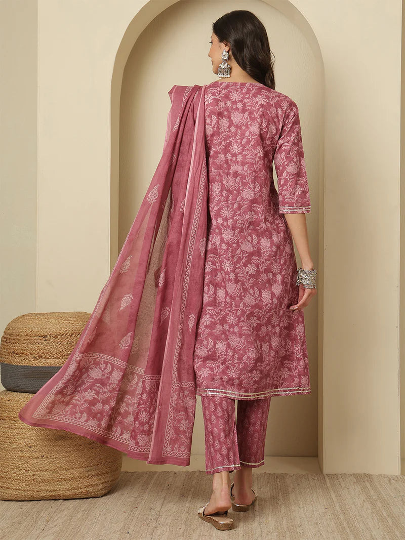 Viyanka Cotton Printed Nayra Cut Kurta Set