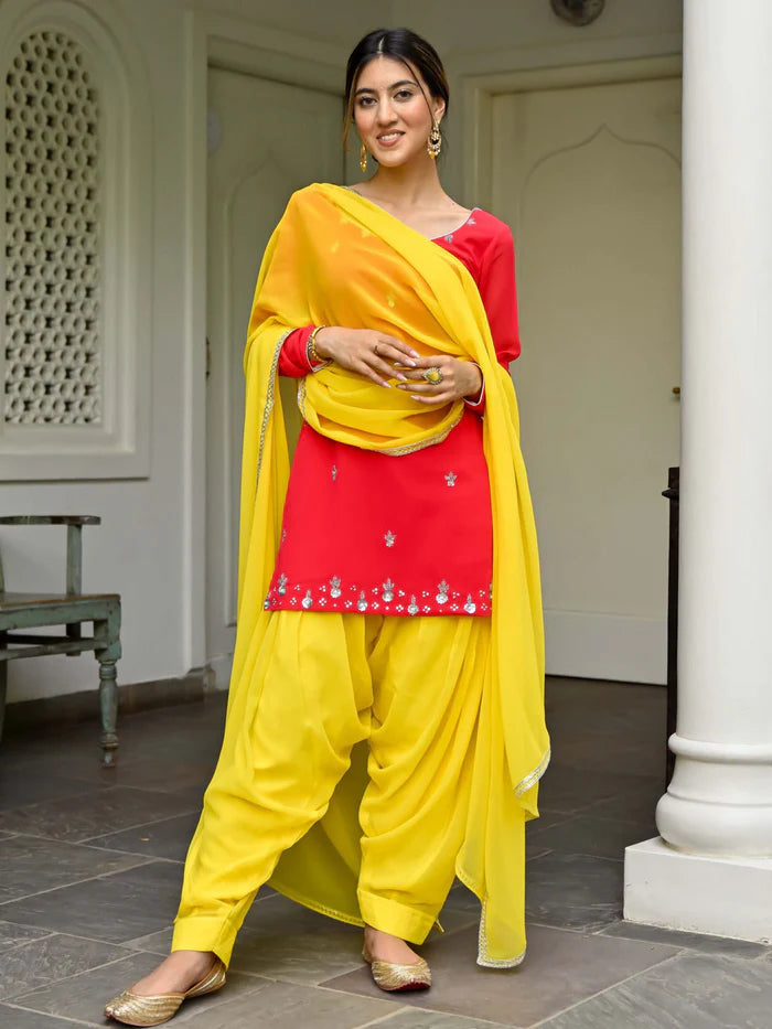 Viyanka Pink and Yellow Kurta Patiala Set