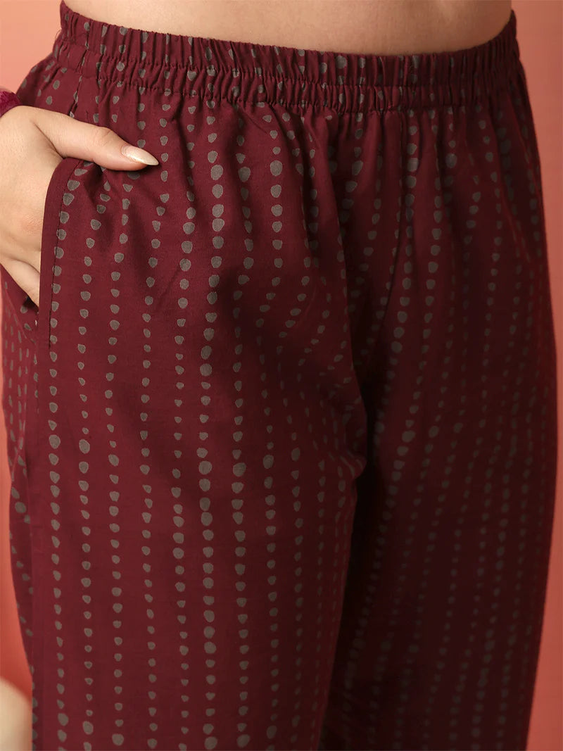 Viyanka Maroon Cotton Printed Kurta Set