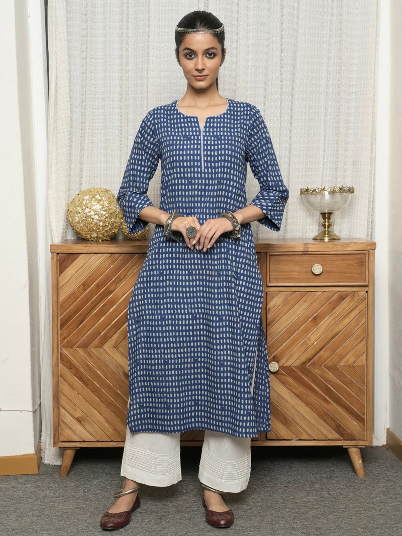 Viyanka Indigo Cotton Block Printed Kurta