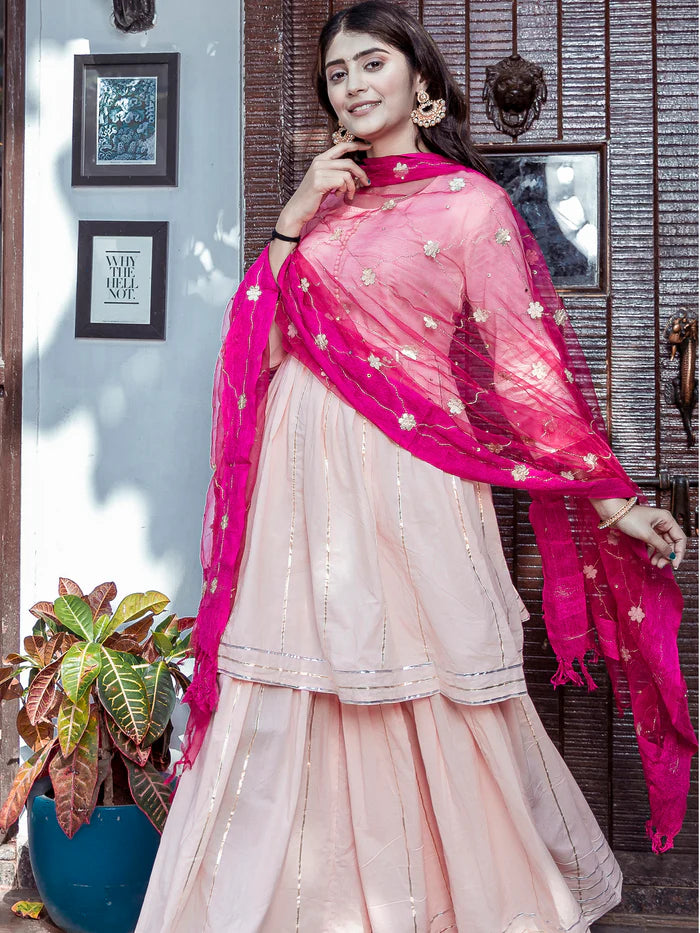 Viyanka Peach Cotton Kurta Sharara Set