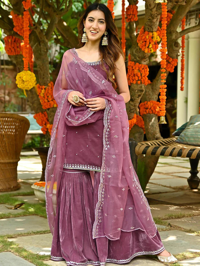 Viyanka Mauve Velvet Sharara Set