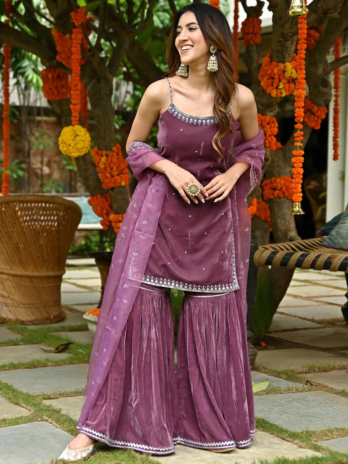Viyanka Mauve Velvet Sharara Set