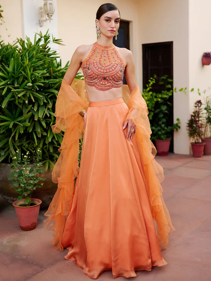 Viyanka Ambera Rust Lehenga Set