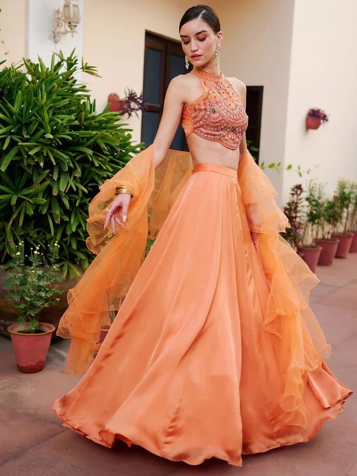 Viyanka Ambera Rust Lehenga Set