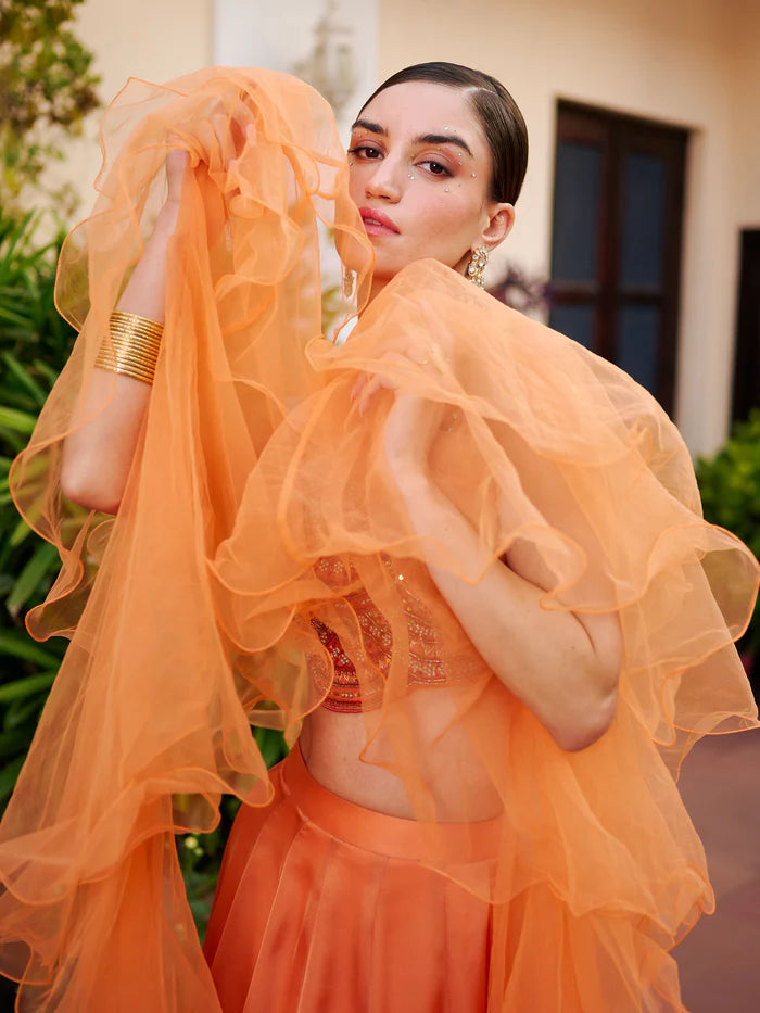 Viyanka Ambera Rust Lehenga Set