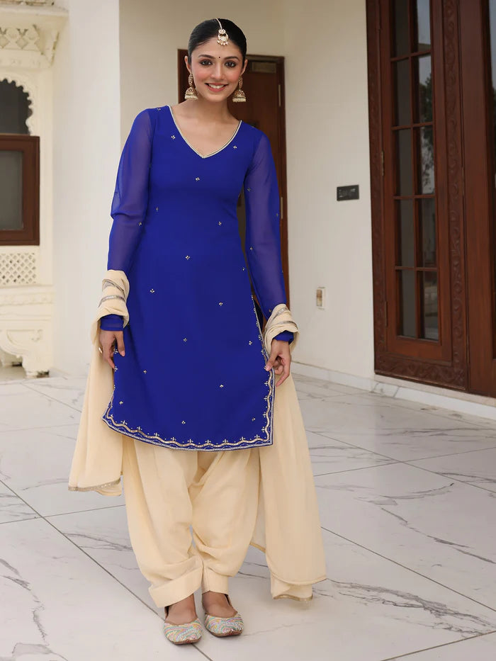 Viyanka Regal Blue Pearl Patiala Ensemble