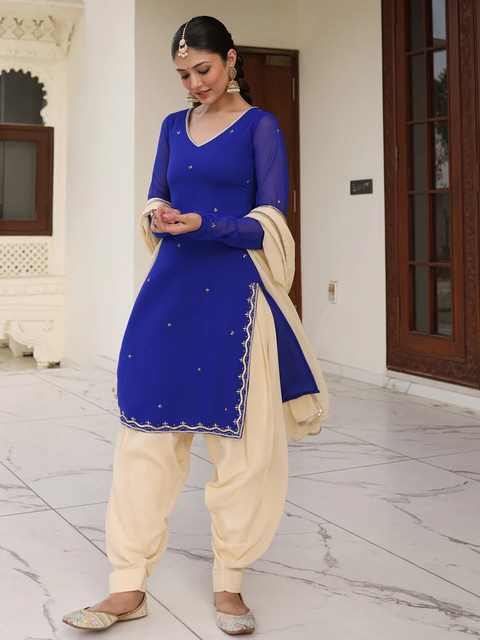 Viyanka Regal Blue Pearl Patiala Ensemble