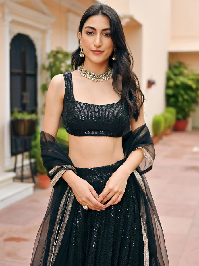 Viyanka Black Sequin Lehenga Set