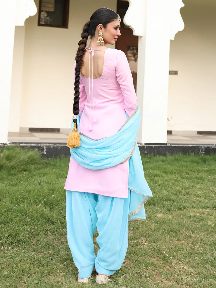 Viyanka Rosé Azure Pearl Patiala Set