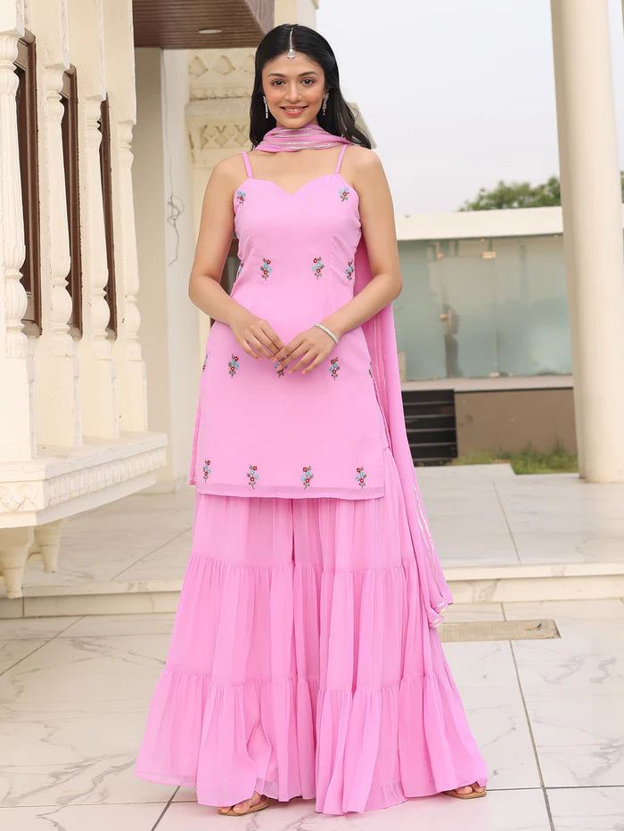 Viyanka Iconic Pink Georgette Sharara Set